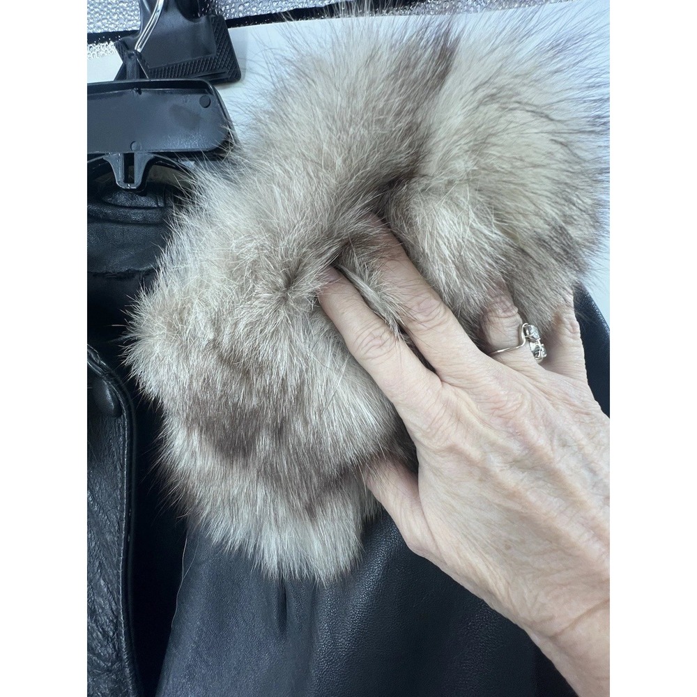 VTG Peter Caruso Mob Wife Leather Fur Collar Coat Womens XL Vintage Glam Luxury - Picture 4 of 15